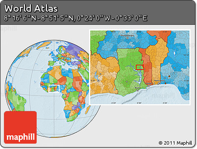 Political Location Map of the Area around 8° 33' 36" N, 0° 4' 30" E