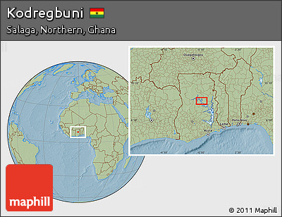 Savanna Style Location Map of Kodregbuni, hill shading