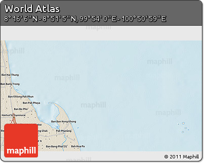 Shaded Relief 3D Map of the Area around 8° 33' 36" N, 100° 22' 30" E