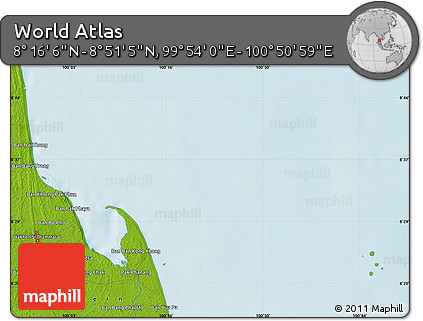Physical Map of the Area around 8° 33' 36" N, 100° 22' 30" E