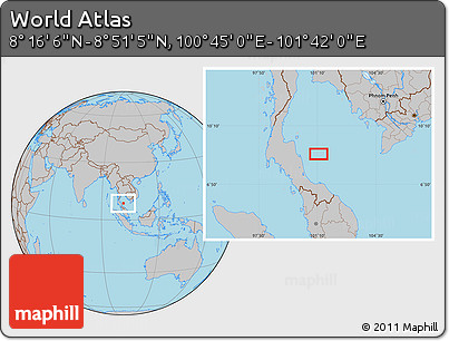 Gray Location Map of the Area around 8° 33' 36" N, 101° 13' 29" E