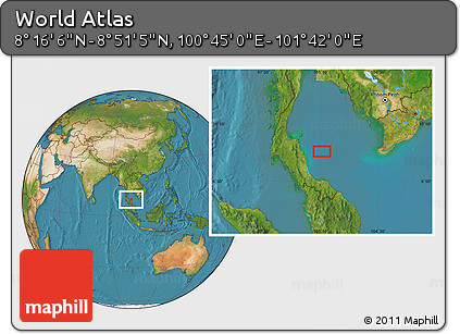 Satellite Location Map of the Area around 8° 33' 36" N, 101° 13' 29" E