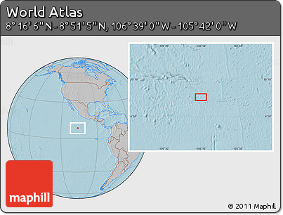 Gray Location Map of the Area around 8° 33' 36" N, 106° 10' 30" W, hill shading