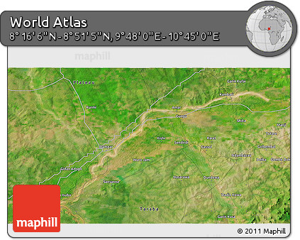 Satellite 3D Map of the Area around 8° 33' 36" N, 10° 16' 30" E