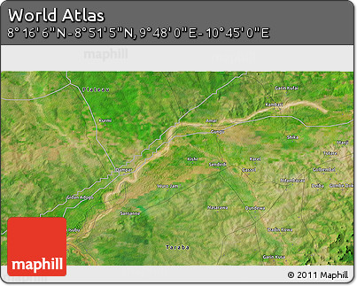 Satellite 3D Map of the Area around 8° 33' 36" N, 10° 16' 30" E