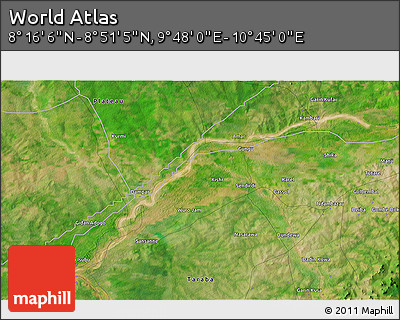 Satellite 3D Map of the Area around 8° 33' 36" N, 10° 16' 30" E