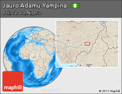 Shaded Relief Location Map of Jauro Adamu Yampina