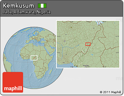 Savanna Style Location Map of Kemkusum, hill shading
