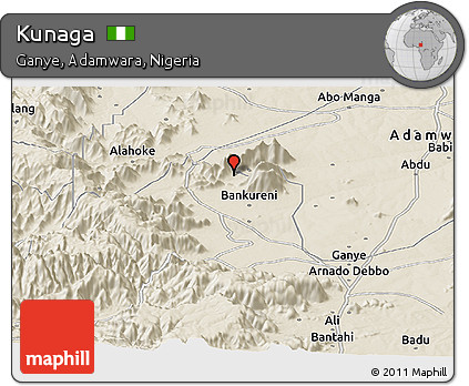Shaded Relief Panoramic Map of Kunaga