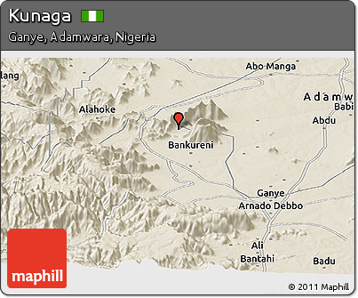 Shaded Relief Panoramic Map of Kunaga