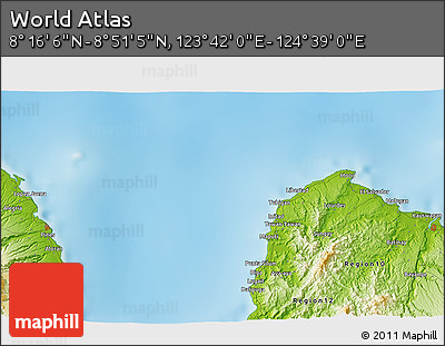 Physical 3D Map of the Area around 8° 33' 36" N, 124° 10' 30" E