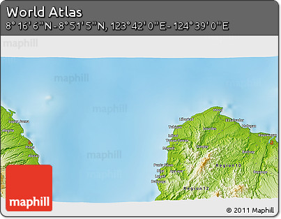 Physical 3D Map of the Area around 8° 33' 36" N, 124° 10' 30" E