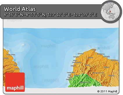 Political 3D Map of the Area around 8° 33' 36" N, 124° 10' 30" E
