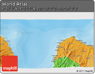Political 3D Map of the Area around 8° 33' 36" N, 124° 10' 30" E