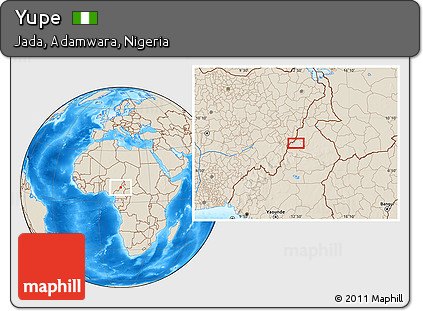 Shaded Relief Location Map of Yupe