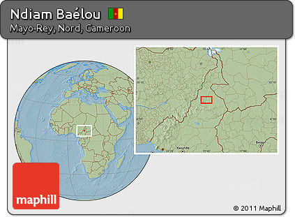 Savanna Style Location Map of Ndiam Baélou, hill shading