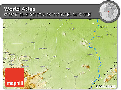 Physical Map of the Area around 8° 33' 36" N, 13° 40' 30" E