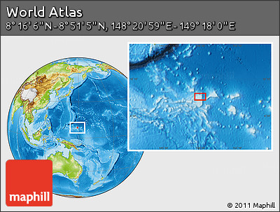 Physical Location Map of the Area around 8° 33' 36" N, 148° 49' 29" E