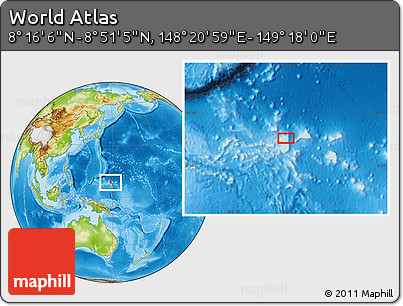 Physical Location Map of the Area around 8° 33' 36" N, 148° 49' 29" E