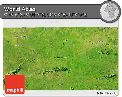 Satellite 3D Map of the Area around 8° 33' 36" N, 14° 31' 30" E