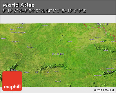 Satellite 3D Map of the Area around 8° 33' 36" N, 14° 31' 30" E