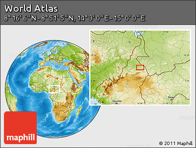 Physical Location Map of the Area around 8° 33' 36" N, 14° 31' 30" E