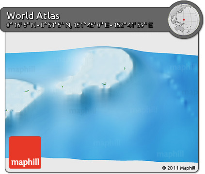 Physical 3D Map of the Area around 8° 33' 36" N, 152° 13' 29" E