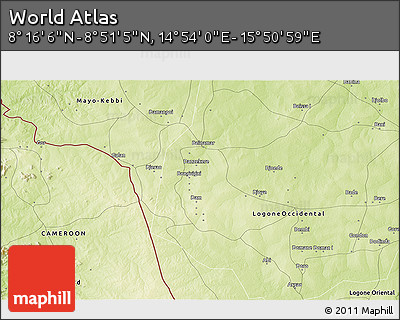 Physical 3D Map of the Area around 8° 33' 36" N, 15° 22' 30" E