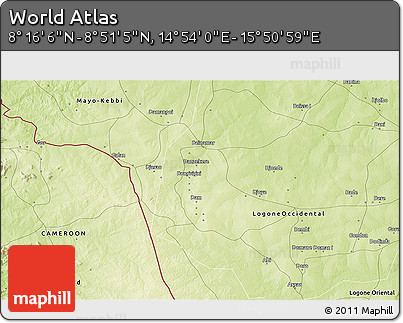 Physical 3D Map of the Area around 8° 33' 36" N, 15° 22' 30" E