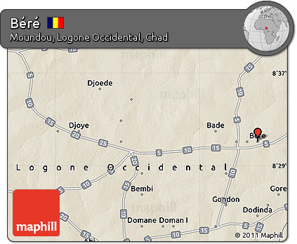 Shaded Relief Map of Béré