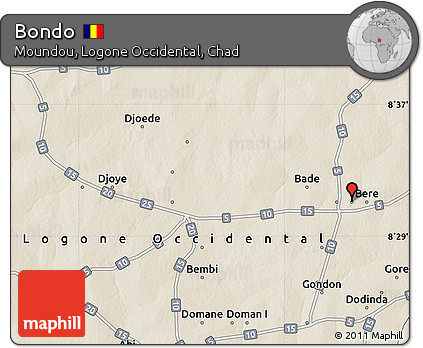 Shaded Relief Map of Bondo