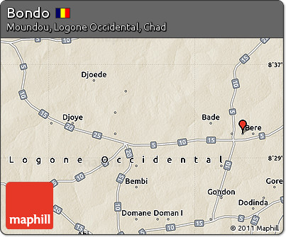 Shaded Relief Map of Bondo