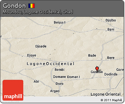Shaded Relief Panoramic Map of Gondon