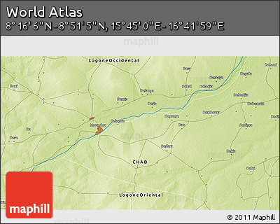 Physical 3D Map of the Area around 8° 33' 36" N, 16° 13' 30" E