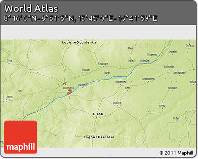 Physical 3D Map of the Area around 8° 33' 36" N, 16° 13' 30" E