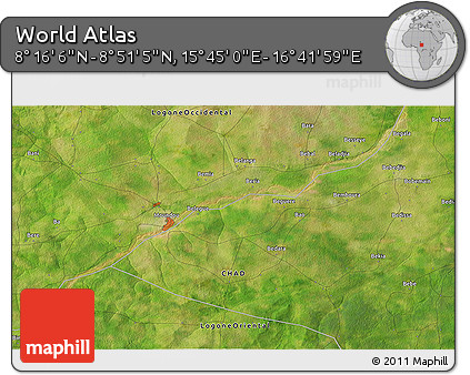 Satellite 3D Map of the Area around 8° 33' 36" N, 16° 13' 30" E
