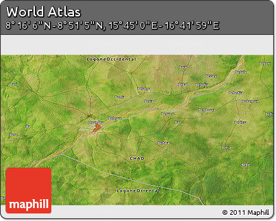 Satellite 3D Map of the Area around 8° 33' 36" N, 16° 13' 30" E