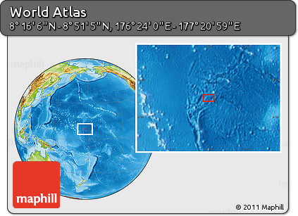 Physical Location Map of the Area around 8° 33' 36" N, 176° 52' 30" E