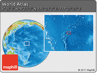 Physical Location Map of the Area around 8° 33' 36" N, 176° 52' 30" E