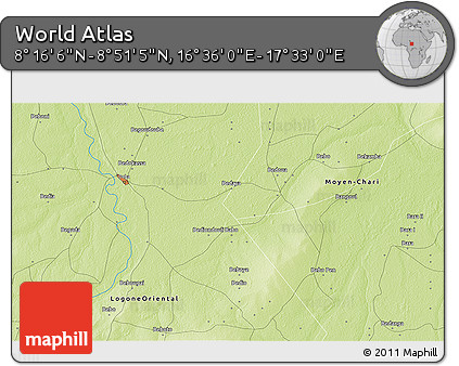 Physical 3D Map of the Area around 8° 33' 36" N, 17° 4' 30" E