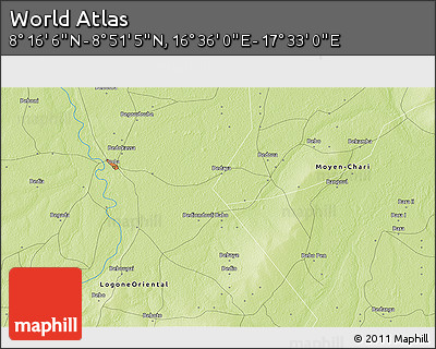 Physical 3D Map of the Area around 8° 33' 36" N, 17° 4' 30" E