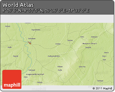 Physical 3D Map of the Area around 8° 33' 36" N, 17° 4' 30" E