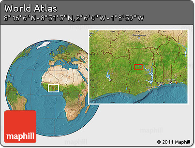 Satellite Location Map of the Area around 8° 33' 36" N, 1° 37' 30" W
