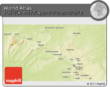 Physical 3D Map of the Area around 8° 33' 36" N, 20° 28' 30" E