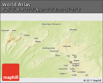 Physical 3D Map of the Area around 8° 33' 36" N, 20° 28' 30" E