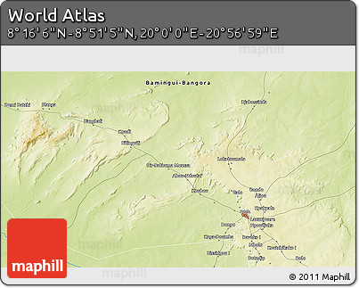 Physical 3D Map of the Area around 8° 33' 36" N, 20° 28' 30" E