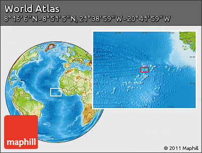 Physical Location Map of the Area around 8° 33' 36" N, 21° 10' 29" W