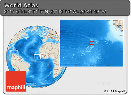 Shaded Relief Location Map of the Area around 8° 33' 36" N, 21° 10' 29" W