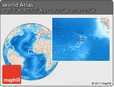 Shaded Relief Location Map of the Area around 8° 33' 36" N, 21° 10' 29" W