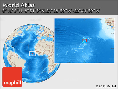 Shaded Relief Location Map of the Area around 8° 33' 36" N, 21° 10' 29" W